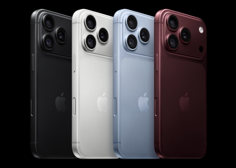 iPhone 18 Pro 的黑色、银色、冰川蓝色和勃艮第酒红色背面